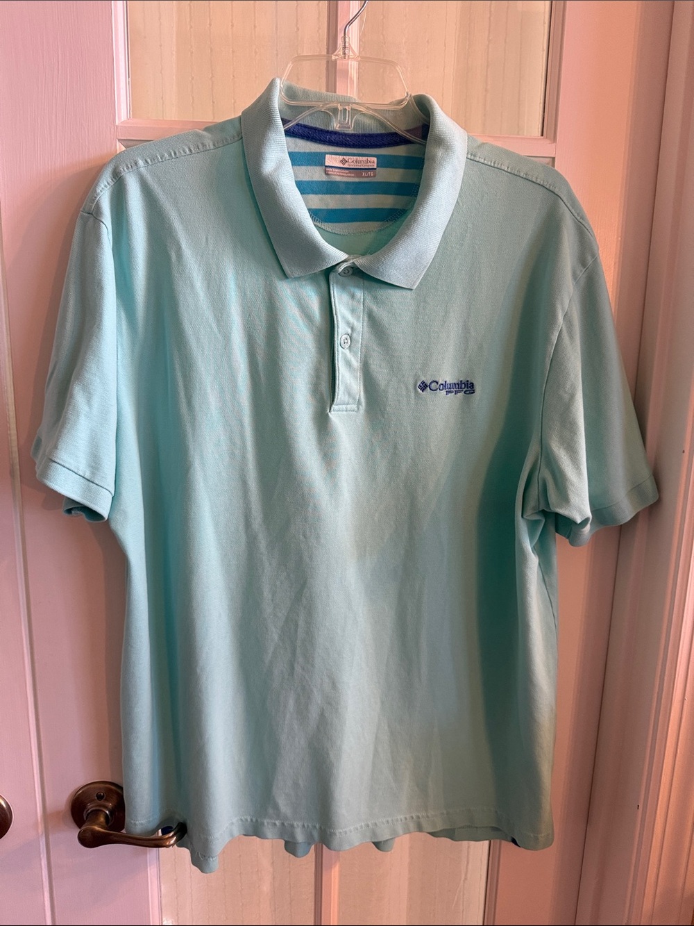 Columbia PFG Men’s Light Mint Blue/Green Polo Business Casual Preppy Classic XL
